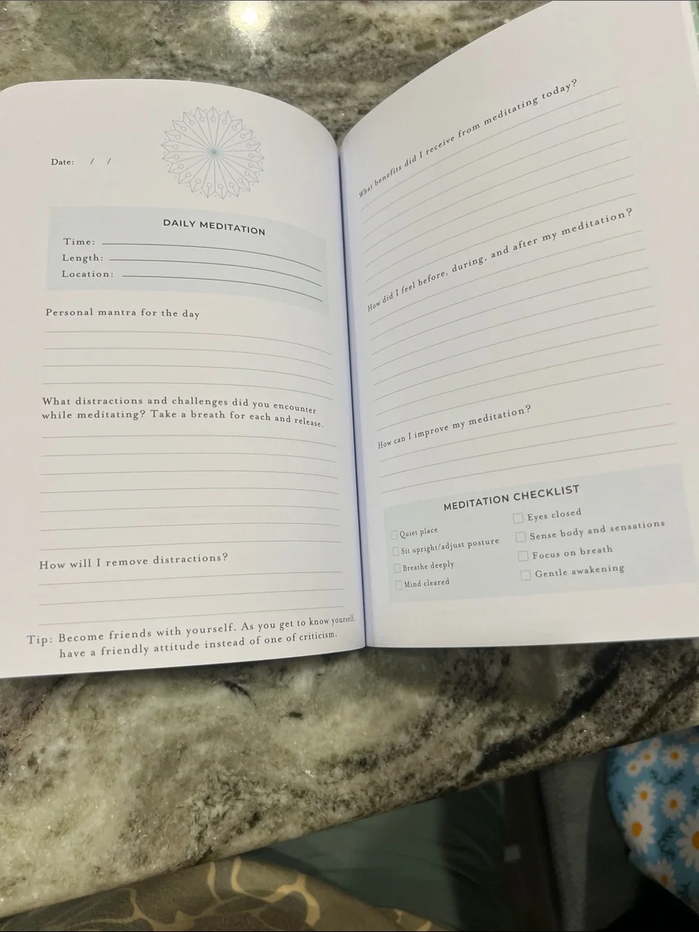 Meditation Journal - Light Aqua Guided Wellness Notebook